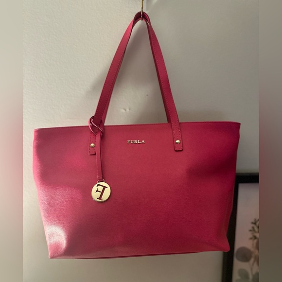 NWOT Furla Vibrant Pink Leather Tote Shoulder Bag - Picture 3 of 12